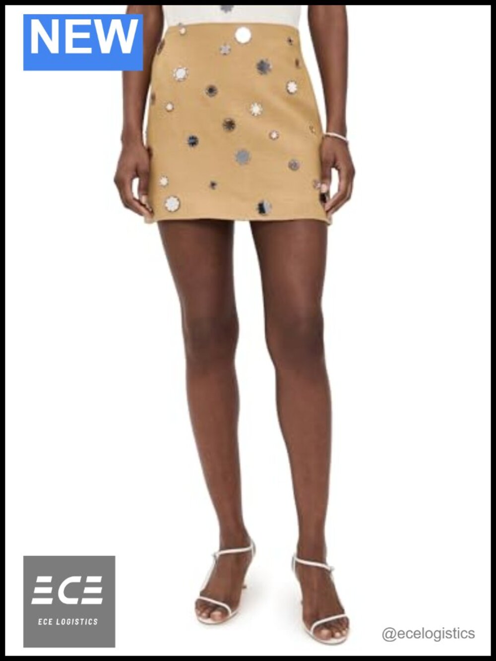 Tanya Taylor Ari Skirt Viscose Linen Mirrored Embellishments